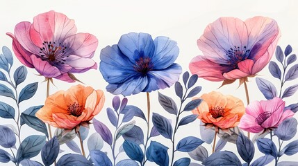 Pastel Watercolor Flowers Illustration Generative AI