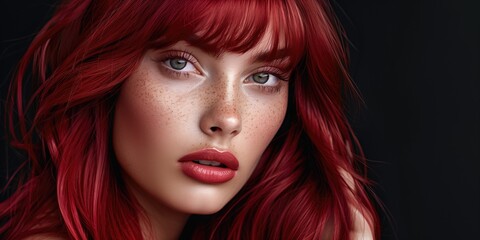 Naklejka premium Fashion Model with Glossy Magenta Hair and Matching Makeup