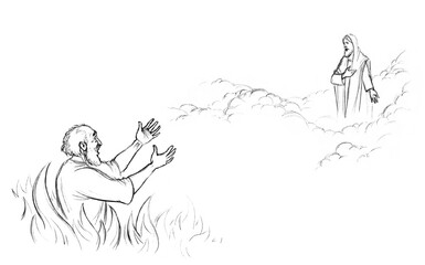 Pencil drawing. Bible story. The rich man in hell