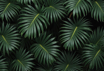 Fototapeta na wymiar A background of dark green palm leaves 