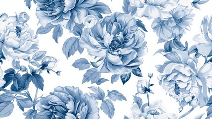 Elegant French Toile Peony Floral Pattern Generative AI