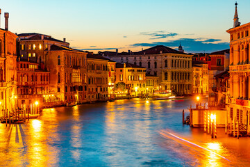 Grand Canal in Venice at night, Italy - obrazy, fototapety, plakaty