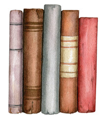Watercolor book illustration set,  vintage books clipart collection, Stack of books isolated on white background, Academia illustration.Antique literature.Library clip art.Bouquinistes