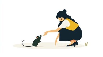 Obraz premium Affirmation Card: Friendly Bond between Woman and Pet Rat Generative AI