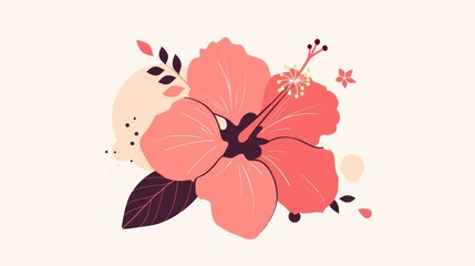 Hibiscus Flower Aesthetic Illustration Minimal Art Generative AI