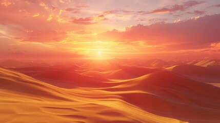 Desert dunes at sunset, warm hues, wide lens, endless horizon , Hyper-Realism
