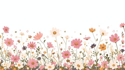 Affirmation Card of a Cosmos Flower Field in Minimal Aesthetic Illustration Generative AI