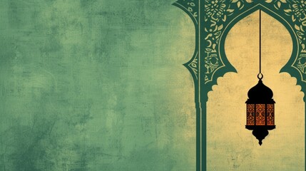 Green flat background with Islamic ornament and lantern.