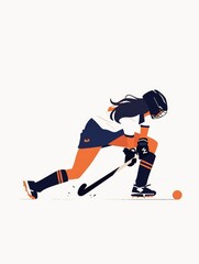 Aesthetic Illustration of a Woman Playing Field Hockey Generative AI