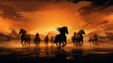silhouettes against a golden canvas. Horses, guardians of open spaces, breathe life into the landscape