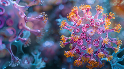 Fototapeta na wymiar Colorful Microscopic Virus Structure Representation