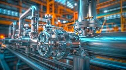 Industrial equipment in a power plant with pipes and valves. Power plant. Industrial background