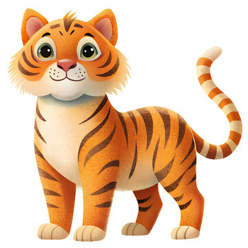 Cartoon style, cute tiger standing isolated on transparent background