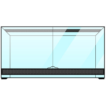 Big Glass terrarium, paludarium with ventilation grille and glass doors. Terrarium illustration graphic