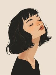 Affirmative Girl with Bangs Illustration Generative AI