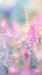 Naklejka premium Vibrant Pastel Flower Meadow, Spring Landscape