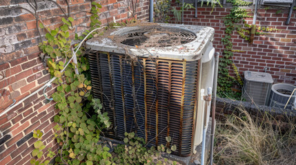 Dirty and clogged air conditioner condenser cooling fins
