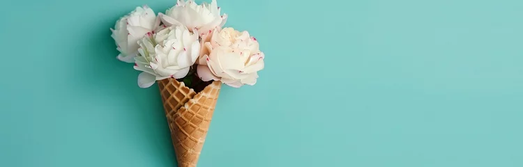 Foto auf Alu-Dibond beautiful bouquet of pink flowers in ice cream cone isolated on solid background  © Ivana