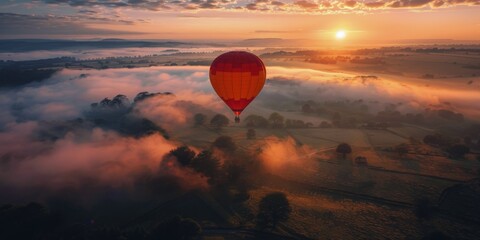 Hot Air Balloon Soaring Above Clouds