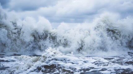 Obraz premium Powerful Wave Crashing Onto Beach Shore