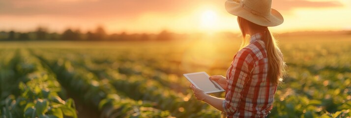 Woman Agronomist Using Tablet on Farm