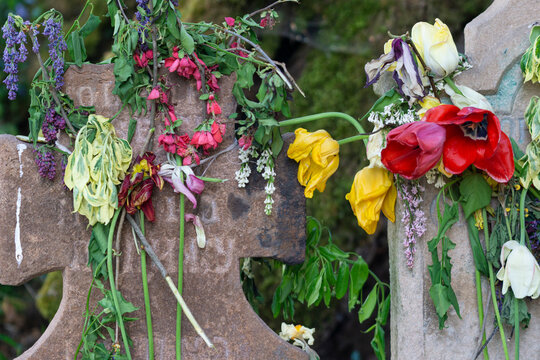 Flowers on religious stones 