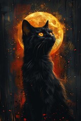 A lunar orb watched over by a melanistic feline