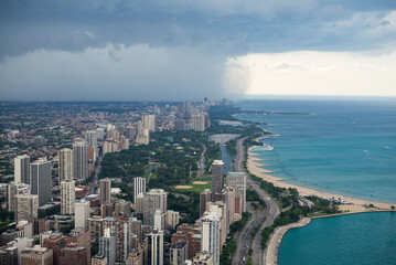 Chicago and Lake Michigan from above - amazing aerial view 