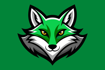 Design a mascot logo featuring a green fox with white eyes, focusing solely on the animal aspect