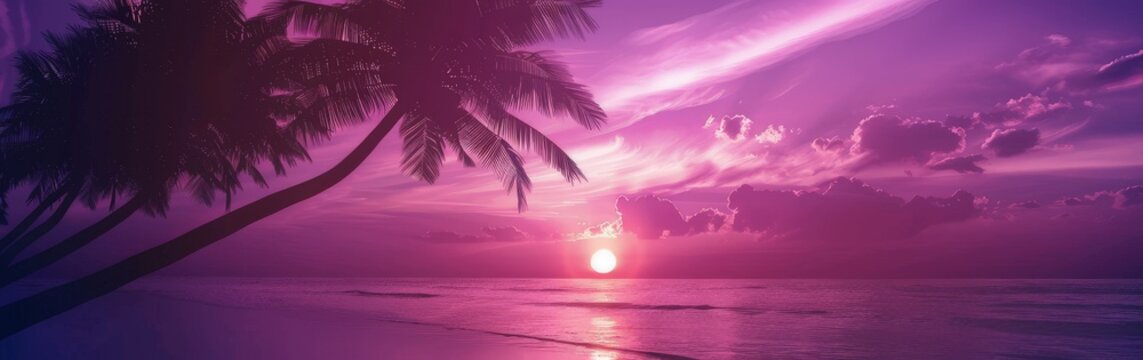 Palm Tree Over Beach Under Purple Sky