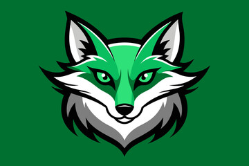 Design a mascot logo featuring a green fox with white eyes, focusing solely on the animal aspect