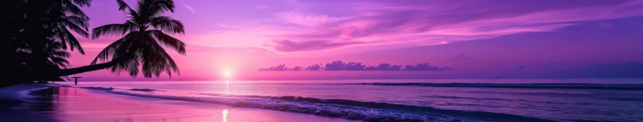 Foto auf Alu-Dibond Purple Sunset on Tropical Beach With Palm Trees © BrandwayArt