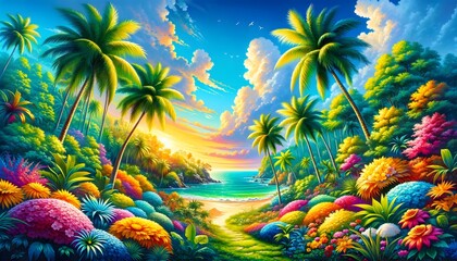 Fototapeta na wymiar vibrant colors of a tropical paradise