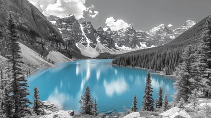 Serene Mountain Landscape with Crystal Blue Lake.