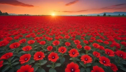 Foto auf Acrylglas Red flower field at sunset © Muhammad