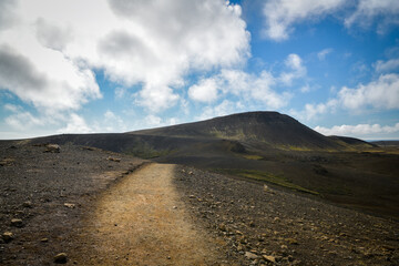 Walking trail above valley close to Geldingadalir in Iceland