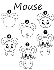 Coloring page simple black and white cute mouse vector design
