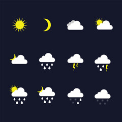 Set of forecast weather icons flat vector design