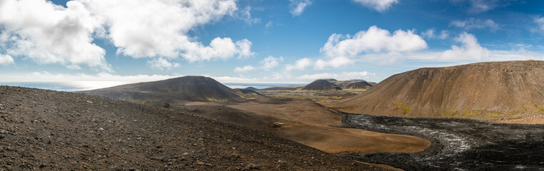 Panoramic view on valley close to Geldingadalir volcano in Iceland