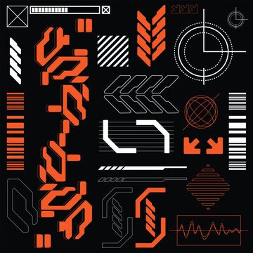 cyberpunk scifi gaming futuristic icon pattern seamless set collection template, 2d illustration rendering vector