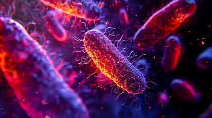 Cholera vibrio is a species of Gram-negative facultatively anaerobic motile bacteria of the genus Vibrio under the microscope. 3d visualization.