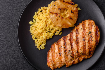 Delicious fresh grilled chicken fillet with spices and herbs