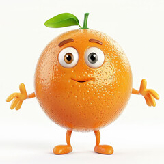 funny orange fruit cartoon character on white background