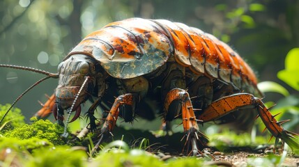 Cockroach. Realistic insect in a lush environment. Giant Burrowing Cockroach surrounded by foliage. Concept of biodiversity, natural ecosystems, and entomology studies. - obrazy, fototapety, plakaty