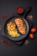 Delicious fresh grilled chicken fillet with spices and herbs