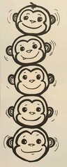 Stacked Cartoon Monkey Faces Illustration