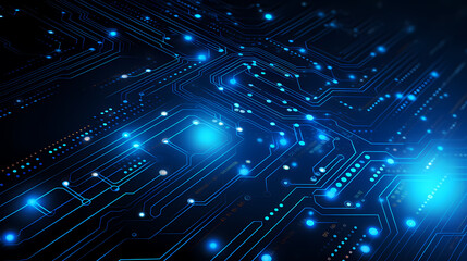 Obraz premium Abstract neon blue tech circuit board lines sci-fi banner design. futuristic computer chip background