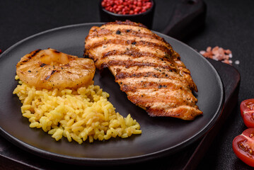 Delicious fresh grilled chicken fillet with spices and herbs