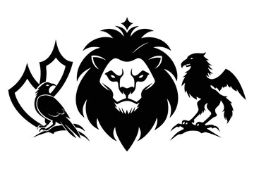Logo featuring a combination of a lion, spider, and crow 