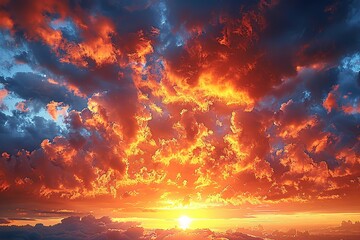 a orange sky with some clouds at sunset - obrazy, fototapety, plakaty